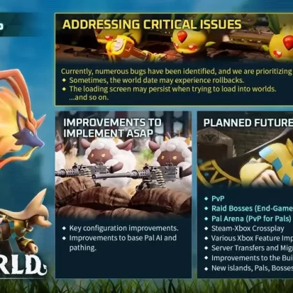 imagem do roadmap lançado pelos desenvolvedores sobre atualizações futuras de palworld